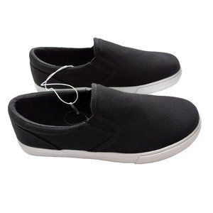 New Children's Pull-On Uniform Shoes size 4 black low top shoes with white trim